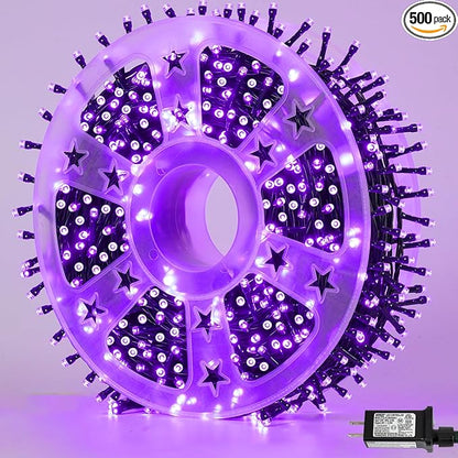 YEGUO 165ft 500 LED String Lights Outdoor Waterproof, Purple Christmas Lights Plug in, Twinkle Christmas Tree Lights Indoor with Timer Memory 8 Modes