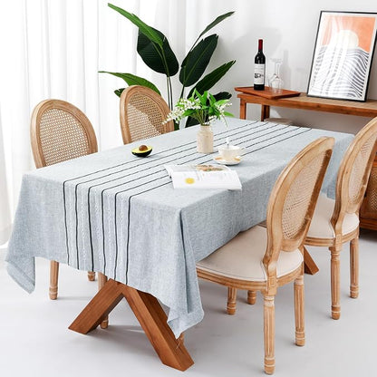 Chassic 60 x 84 inches Farmhouse Style Linen tablecloths, Boho Wrinkle Resistant Washable Rectangle Table Cloth for Dining Room, Kitchen, Wedding and Holiday Decorative - Striped Grey