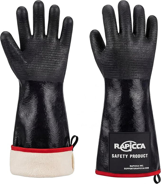 RAPICCA 932°F Heat Resistant BBQ Grill Gloves: Oil Resistant Waterproof for Smoking Grilling Cooking Barbecue Deep Frying Turkey Rotisserie Handling Hot Greasy Meat Stocking Stuffers - 17 in Size XL