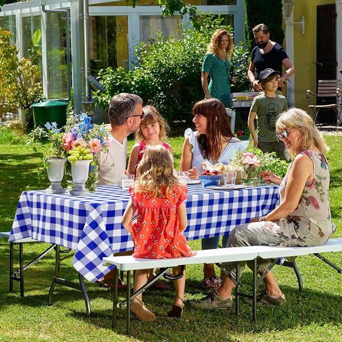 Hiasan Checkered Tablecloth Rectangle, 52 x 70 Inch - Waterproof and Wrinkle Resistant Table Cloth for Picnic, Dinner and Party, Washable Polyester Fabric, Royal Blue and White Gingham Pattern