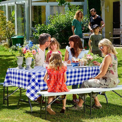 Hiasan Checkered Tablecloth Rectangle, 52 x 70 Inch - Waterproof and Wrinkle Resistant Table Cloth for Picnic, Dinner and Party, Washable Polyester Fabric, Royal Blue and White Gingham Pattern