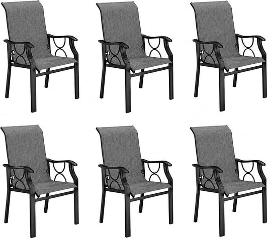 DWVO Patio Dining Chairs Set of 6, Outdoor Dining Chairs with High Back, Quick Dry Textilene Fabric, E-Coated Metal Frame, All Weather Patio Chairs for Backyard, Deck, Lawn, Garden, Grey