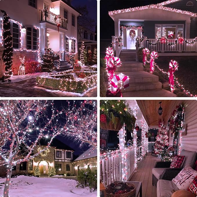 JMEXSUSS 400 LED Red and White Christmas Lights Outdoor with Remote | 132Ft Classroom Lights Indoor for Bedroom Plug in, 8 Modes Christmas Tree Light for Room Party Holiday Xmas Decorations