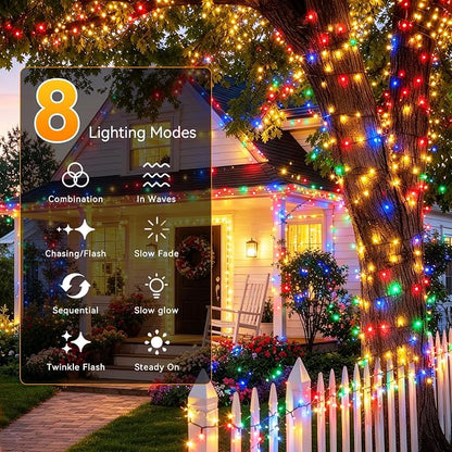 Solar String Lights Outdoor 2 Pack Total 66FT 200LED Solar Fairy Lights Waterproof 8 Modes Twinkle Solar Lights for Patio, Garden Yard Party Wedding Tree Christmas Halloween Decoration, Multicolor