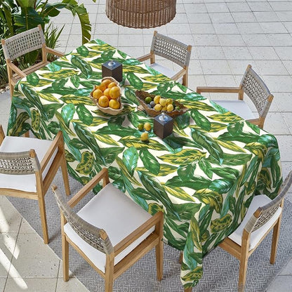 Outdoor Rectangle Tablecloth, 60×84 Inch Water Repellent Picnic Table Cover with Umbrella Hole Zipper for Patio Family Meal, Lush Leaf Jungle