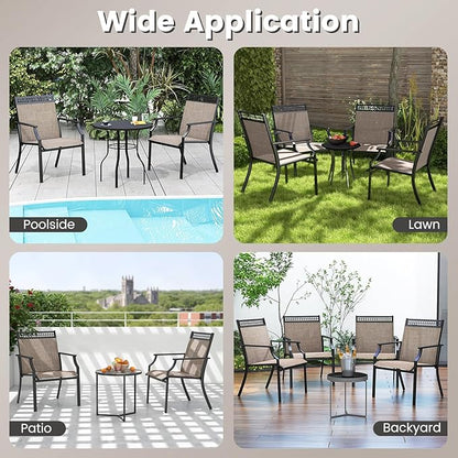 Giantex Patio Chairs Set of 2, Outdoor Chairs with All Weather Fabric, High Backrest, Armrests, Heavy Duty Metal Armchair, Outside Dining Chairs for Porch Lawn Garden Yard Pool (Light Brown & Black)