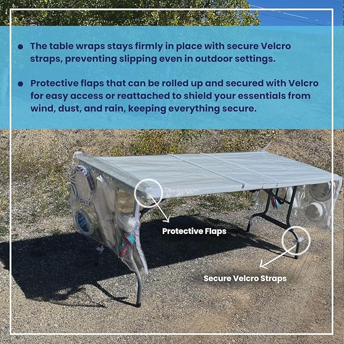 Water-Resistant Vinyl Cover - Reusable, Built-in Compartments for Plates, Cutlery & Dining Essentials – Fits 5 & 6 ft Tables – Perfect for Picnics, BBQs, Outdoor & Indoor Gatherings
