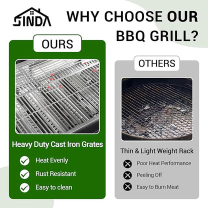 SINDA 6 Burners Gas Grill with Foldable Side Shelf, BBQ Outdoor Grill with 99000 BTUs Output, 3 Drawers for Backyard Barbecue Cooking & Barbecue Grilling，Black