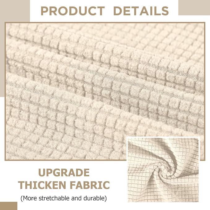 Peryiter 2 Pcs Couch and Loveseat Sofa Covers,Beige,Fleece | Armchair Covers for Living Room, Sofa Cushion Slipcover 2/3 Seater, Furniture Protector, Polyester and Spandex, Washable