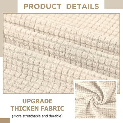 Peryiter 2 Pcs Couch and Loveseat Sofa Covers,Beige,Fleece | Armchair Covers for Living Room, Sofa Cushion Slipcover 2/3 Seater, Furniture Protector, Polyester and Spandex, Washable