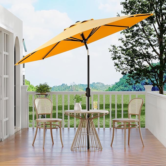 Garvee 9 ft Outdoor Patio Umbrella 8 Sturdy Ribs Outdoor Table Umbrella with Crank Lift & Push Button Tilt - UV Protection Waterproof Market Umbrellas for Pool, Deck, Yard, Garden, Yellow