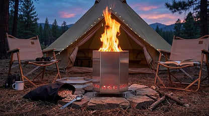 Tabletop Fire Pit, 8.0 x 5.5 in Smokeless Fire Pit with Stand,Small Portable Burning Table Top Firepit Fueled by Wood & Pellet,Low Smoke Camping Stove for Outdoor Patio & Indoor with Carry Bag