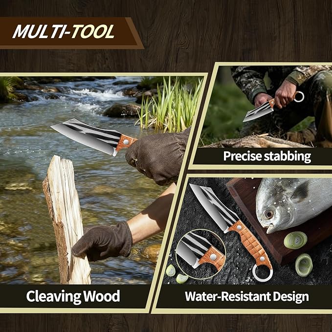 Plys 3-Piece Fixed Blade Knife Set, Full Tang Survival Knives for Bushcraft, Ergonomic Rosewood Handle, Outdoor Camping Hiking Fishing Hunting Bushcraft Survival Knives with Gift Box for Men