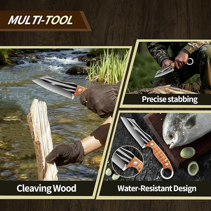 Plys 3-Piece Fixed Blade Knife Set, Full Tang Survival Knives for Bushcraft, Ergonomic Rosewood Handle, Outdoor Camping Hiking Fishing Hunting Bushcraft Survival Knives with Gift Box for Men