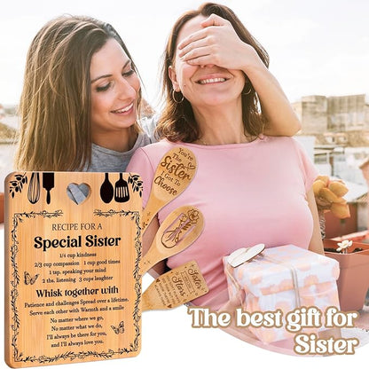 Sister Birthday Gifts - "Recipe for a Special Sister" Sister Gifts from Sister Cutting Board Set, Bamboo-Made Engraved Utensil Set Sister Gifts from Sister, Mothers Day Gifts for Sister