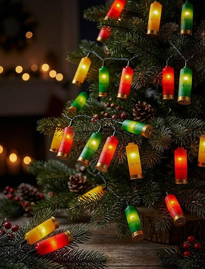 Red Green Yellow Shotgun Lights 8.5Ft, 10 LED Bullet String Lights Plug In | IP44 Waterproof & End-to-end Connectable Up to 45 Sets, Hanging Christmas Decorations for Outdoor Patio Party, Green Wire