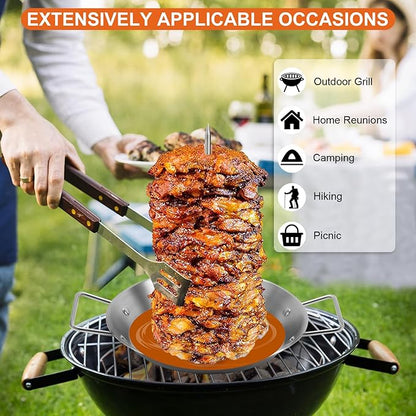 Al Pastor Skewer for Grill, Stainless Steel Vertical Skewer, Brazilian Vertical Spit with 5 Removable Spikes(6"/8”/10"/12”/14")& Brushes, for Tacos Al Pastor, Shawarma Kebabs Smoker Oven BBQ Dishes