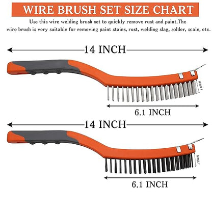 MAXMAN Wire Brushes 2 Pcs, 14 Inch Stainless and Carbon Steel Wire Scratch Brush, Wire Brush Set with Metal Scraper, Heavy Duty Wire Brush for Cleaning Rust, Automotive, Paint, Welding