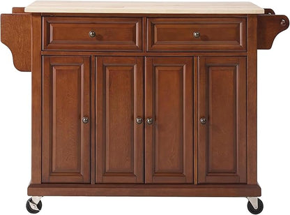 Crosley Furniture Full Size Wood Top Rolling Kitchen Island Storage Cart, Microwave Stand, Spice Rack, Cherry
