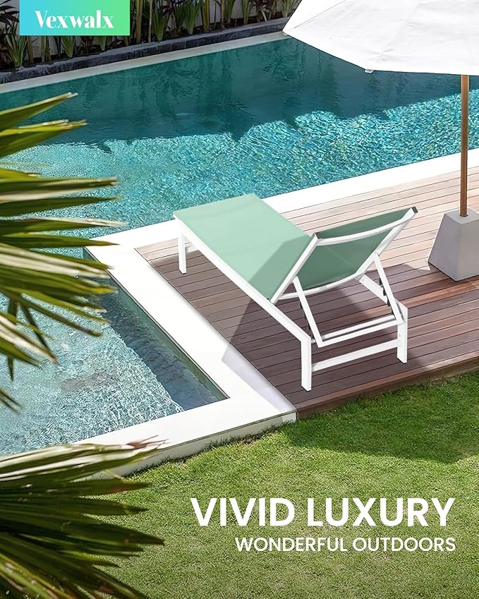 Vexwalx Outdoor Lounge Chair for Pool, Aluminum Chaise Lounge Chairs with 5-Position Recliner, Patio Lounge Chair for Backyard, Poolside, Deck, Lawn (LightGreen)