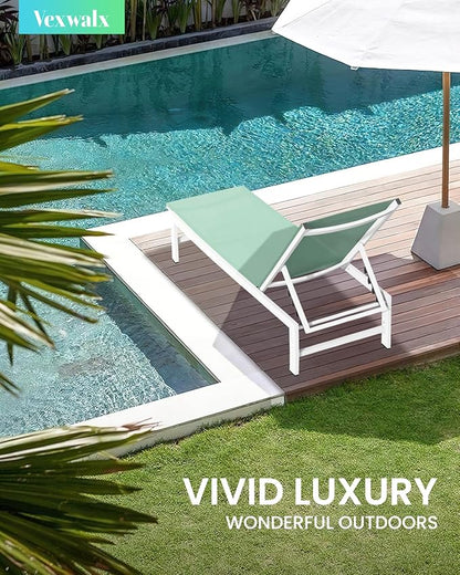 Vexwalx Outdoor Lounge Chair for Pool, Aluminum Chaise Lounge Chairs with 5-Position Recliner, Patio Lounge Chair for Backyard, Poolside, Deck, Lawn (LightGreen)