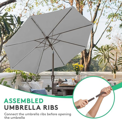 JEAREY 10FT Outdoor Patio Umbrella Outdoor Table Umbrella with Push Button Tilt and Crank, Market Umbrella 8 Sturdy Ribs UV Protection Waterproof for Pool, Garden (Light Gray)