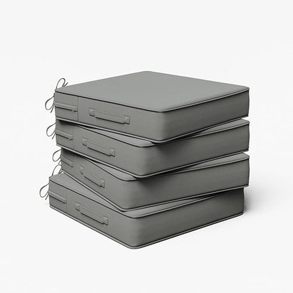 Outdoor Chair Cushion 19 x 19 x 4 Inches Patio Furniture Outdoor Waterproof Seat Cushion, Patio Chair Cushion with Handles and Ties, Square Dining Chair Cushion Set of 4, Light Grey