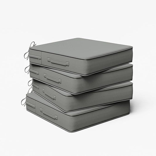 Outdoor Chair Cushion 19 x 19 x 4 Inches Patio Furniture Outdoor Waterproof Seat Cushion, Patio Chair Cushion with Handles and Ties, Square Dining Chair Cushion Set of 4, Light Grey