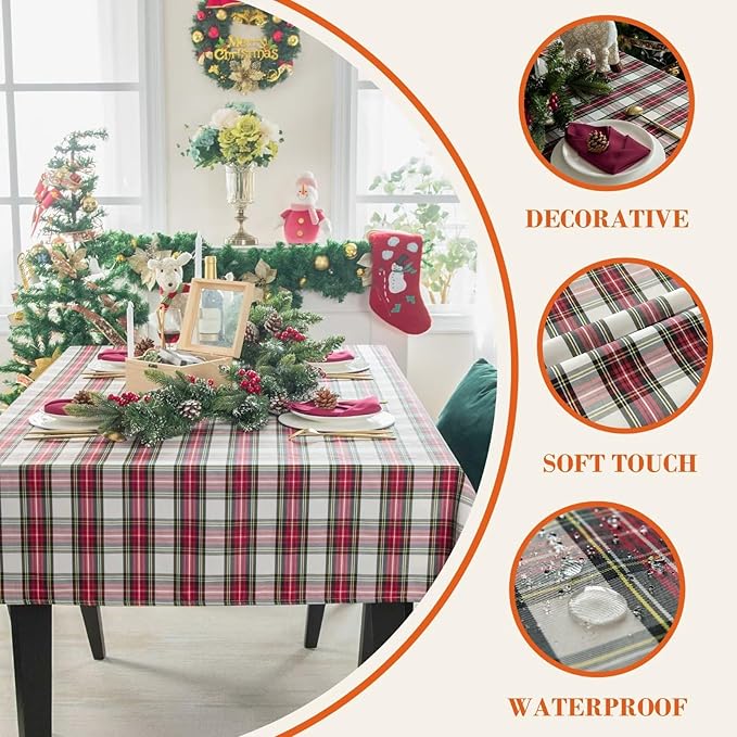 Christmas Rectangle Tablecloth 60x84 inch - Waterproof Holiday Decoration Tablecloth - Reusable Wipable Fabric Table Linen for Kitchen, Holiday Dinner Table Covering for Thanksgiving
