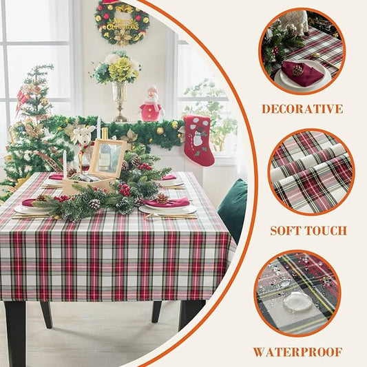 Christmas Rectangle Tablecloth 60x84 inch - Waterproof Holiday Decoration Tablecloth - Reusable Wipable Fabric Table Linen for Kitchen, Holiday Dinner Table Covering for Thanksgiving