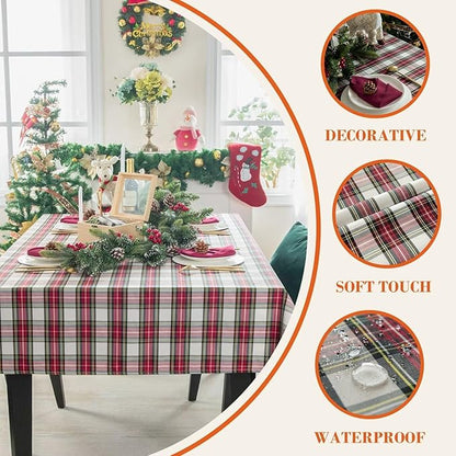 Plaid Rectangle Table Cloth 60x120 inch - Waterproof Holiday Decoration Tablecloth - Reusable Wipable Fabric Table Linen Cover for Kitchen, Indoor and Outdoor