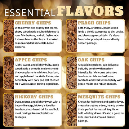 12 Wood chips for Cocktail Smoker/Smoke Gun| Woodchips for Smoking Whiskey/Bourbon/Old Fashioned| Cherry, Apple, Oak, Hickory, Cinnamon, Ginger, Orange Peel, Cloves, Alder, Peach, Rosemary, Mesquite