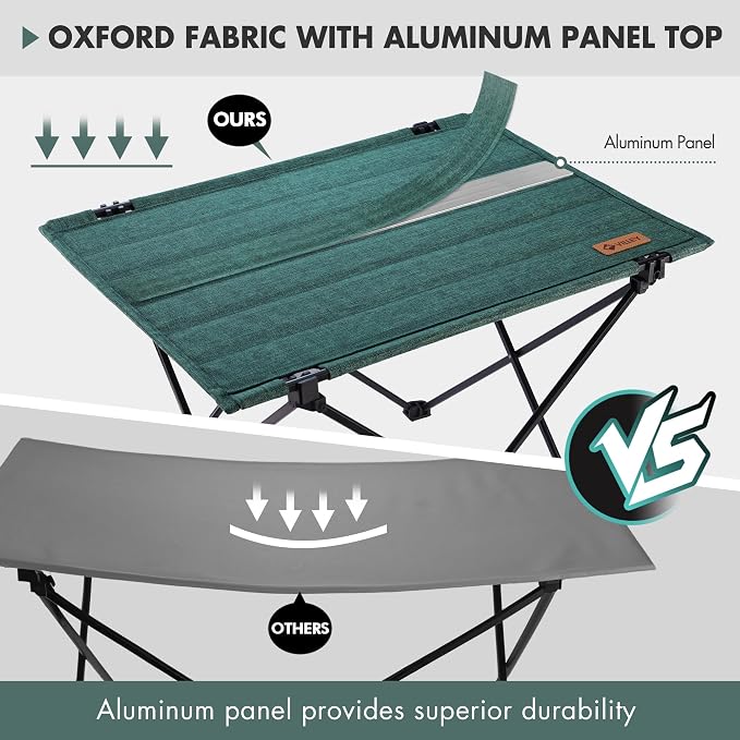 VILLEY Folding Camping Table, Portable Lightweight Table with Carry Bag | Oxford Fabric & Reinforced Aluminum Panel, Stable Tabletop for Camping, Picnic, BBQ & Outdoor Dining