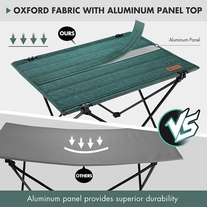 VILLEY Folding Camping Table, Portable Lightweight Table with Carry Bag | Oxford Fabric & Reinforced Aluminum Panel, Stable Tabletop for Camping, Picnic, BBQ & Outdoor Dining
