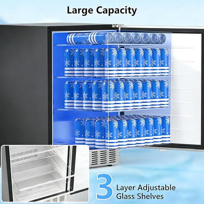 Electactic 24.4 Inch Beverage Refrigerator, Under Counter Freestanding Beverage Cooler 180 Can, Outdoor Fridge with Stainless Steel Door, Outdoor Refrigerator for Patio, Home, Kitchen, Bar (Silver)