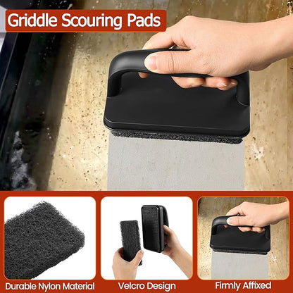 Griddle Cleaning Kit for Blackstone, Professional Flat Top Grill Cleaning Kit, with Heavy Duty Griddle Scraper, Grill Bricks, Scouring Pads & Ergonomic Handles