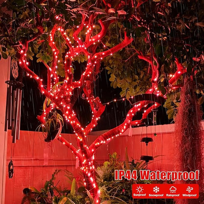 YEGUO 4 Pack Red Solar Fairy Lights, Each 33ft 100 LED Valentines Lights Outdoor Waterproof, 8 Modes Sliver Wire Solar Christmas String Lights