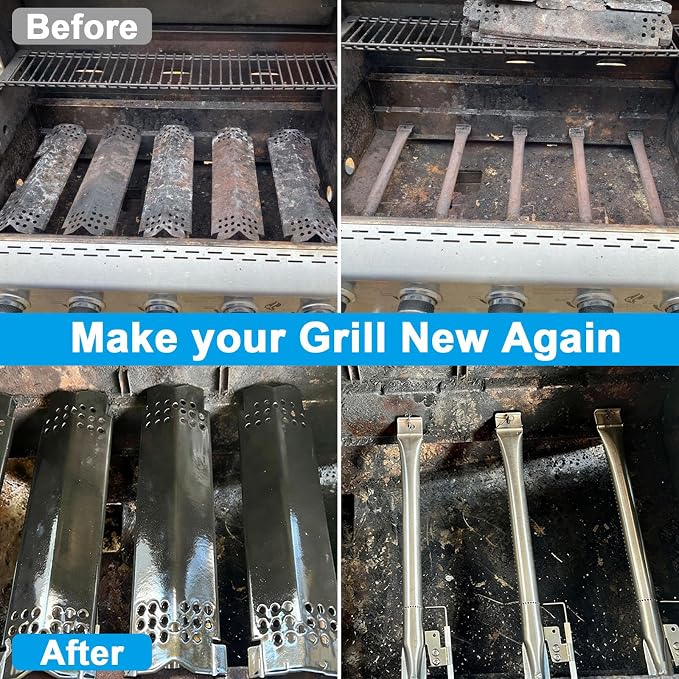 Set of 5 Grill Heat Plates and 5 Burner Tubes with Igniter Electrode Replacement Parts for Nexgrill 5 Burner 720-0888 720-0888N 720-0882S Grill Replacement Parts for Nexgrill Gas Series