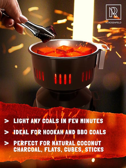 PRO Multipurpose Electric Charcoal Starter - Electric Charcoal Burner Approved Electric Stove - Coconut Charcoal Lighters with Tongs - 450W Hot Plate Electric with 304 Stainless Steel Coiled Burner