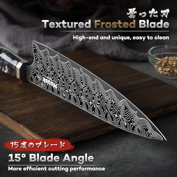 Huusk Damascus Chef Knife 8 Inch, Super Sharp Damascus VG-10 Japanese Kitchen Knife, Professional Cooking Knives with Ergonomic Resin Handle, Ideal Gift for Men and Women