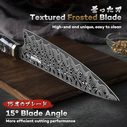 Huusk Damascus Chef Knife 8 Inch, Super Sharp Damascus VG-10 Japanese Kitchen Knife, Professional Cooking Knives with Ergonomic Resin Handle, Ideal Gift for Men and Women