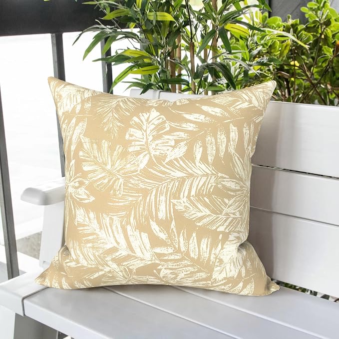 LVTXIII Outdoor Pillow Covers 20x20 Inch, 2 Pack Large Square Throw Pillow Cases, Fade-Resistant Cushion Covers for Patio Furniture Sofa, Garden Porch, Tropical Leaf Oat