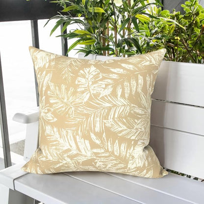 LVTXIII Outdoor Pillow Covers 20x20 Inch, 2 Pack Large Square Throw Pillow Cases, Fade-Resistant Cushion Covers for Patio Furniture Sofa, Garden Porch, Tropical Leaf Oat