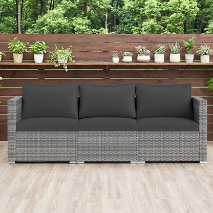 Tangkula 3 Seat Outdoor Wicker Sofa Set, Modular PE Rattan Patio Cushioned Sectional Couch Set, Outside Furniture Set for Deck, Backyard, Porch, Garden & Poolside (Black)
