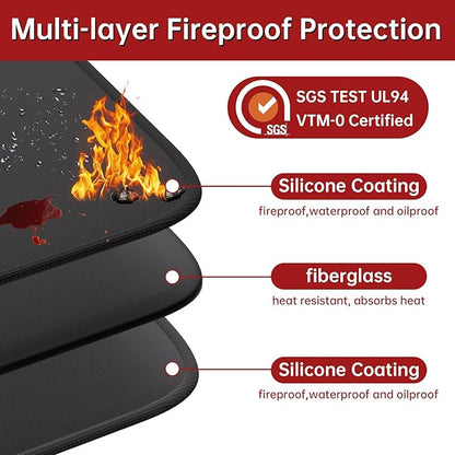 Large 76" x 52" Under Grill Mat with 40" x 40" Fire Blanket, Double-Sided Fireproof Grill Pad for Outdoor Grill,Indoor Fireplace Fire Pit Mat, Waterproof Oilproof BBQ Mat for Deck Patio Lawn