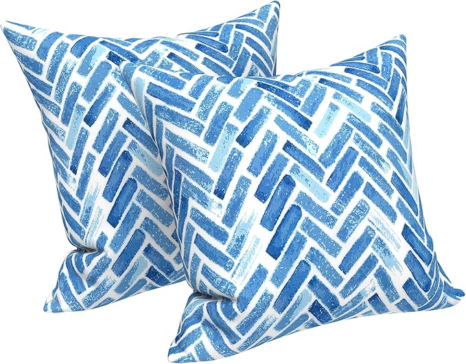 LVTXIII 2 Pack Outdoor Pillow Covers ONLY 18x18 Inch, Water-Repellent Square Decorative Cushion Covers for Patio Furniture, Garden, Sofa, Blue Bricks
