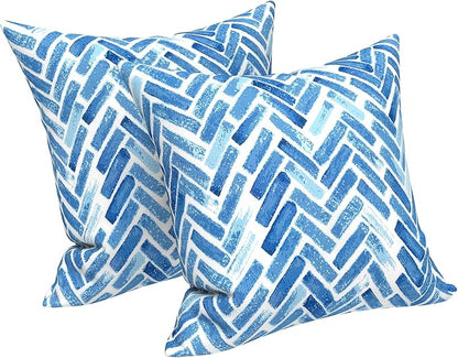 LVTXIII 2 Pack Outdoor Pillow Covers ONLY 18x18 Inch, Water-Repellent Square Decorative Cushion Covers for Patio Furniture, Garden, Sofa, Blue Bricks