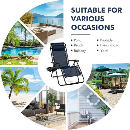 Giantex Zero Gravity Reclining Chair, Outdoor Patio Recliner with Cup Holder & Removable Pillow, Adjustable Backrest, Indoor Lounge Chair for Backyard, Garden, Poolside (Navy)