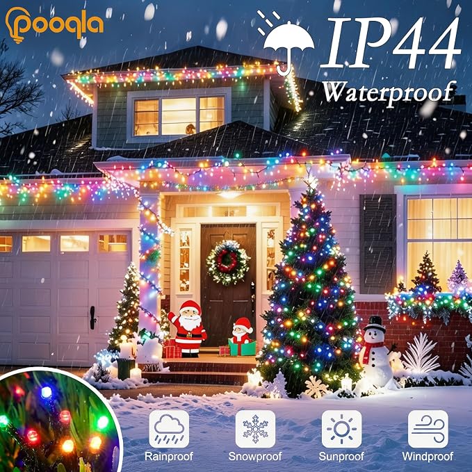 Pooqla 2 Pack String Lights Battery Operated, Total 33.3ft 100 LED Fairy Lights Indoor Outdoor Decorations, 8 Modes Colorful Battery Christmas Lights for Bedroom Classroom Porch Party Yard Decor