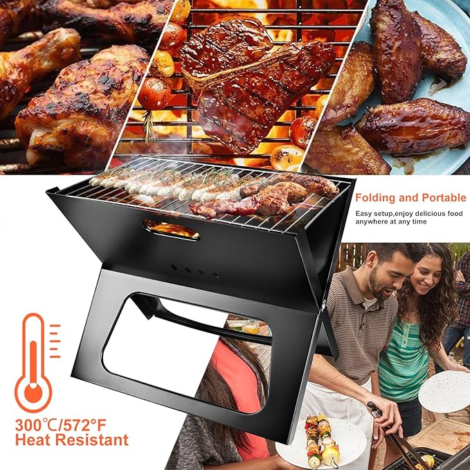 TeqHome Portable Charcoal Grill, Folding BBQ Grill Lightweight Smoker Grill, Small Barbecue Grill Tabletop Outdoor Grills for Camping Picnic Backyard Patio Travel Bonfire Tailgating,17.1''x11''x14.8''